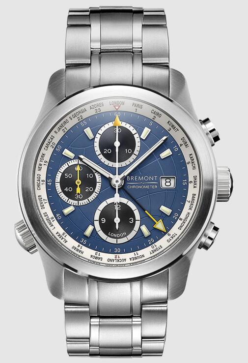 Replica Bremont Watch Altitude Pilot Chronographs ALT1-WT Blue Dial Steel Strap